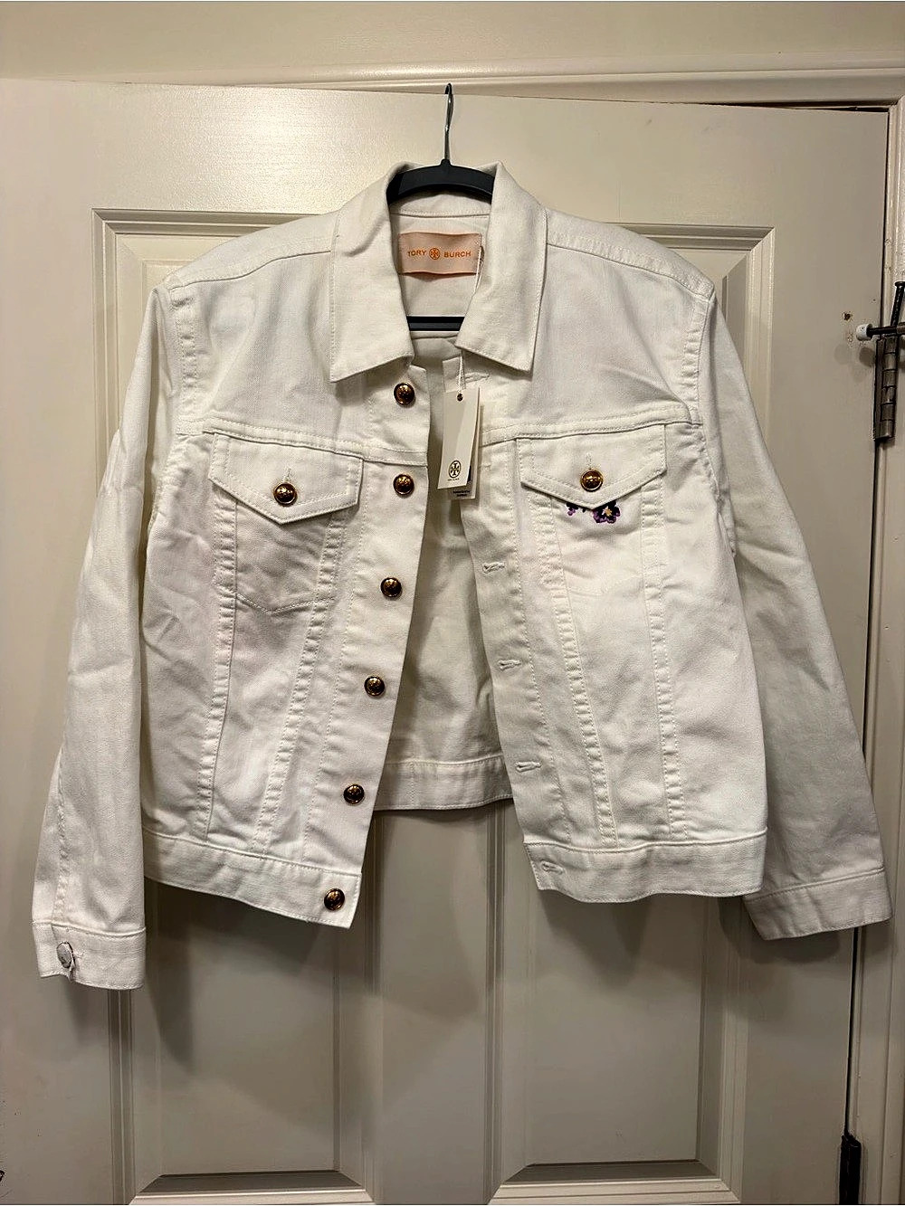Tory Burch Classic Denim Jacket White Size Large